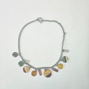 Vintage Coach Logo Charm 21” Stainless Steel Necklace Enameled Medallion Discs